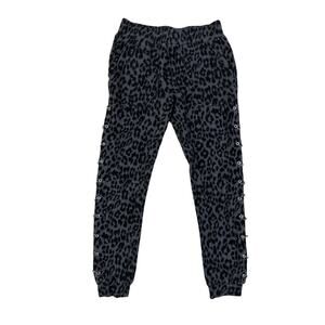 Kooples x Sport - Pierced Side Leopard Print Jogger Pants in Gray & Black